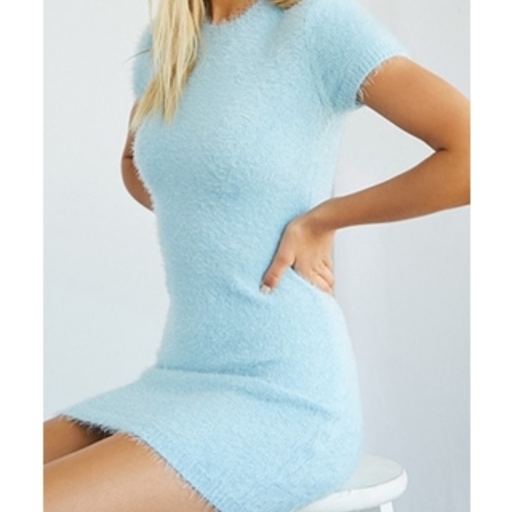 Blue sweater dress